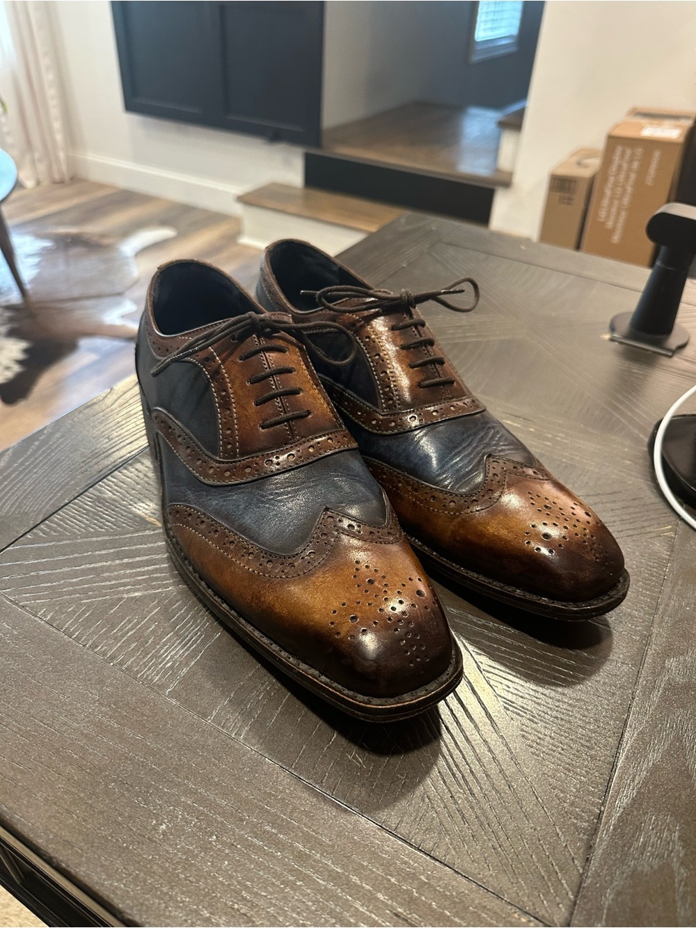 Men's Two-Tone Brown and Navy Brogue Oxfords